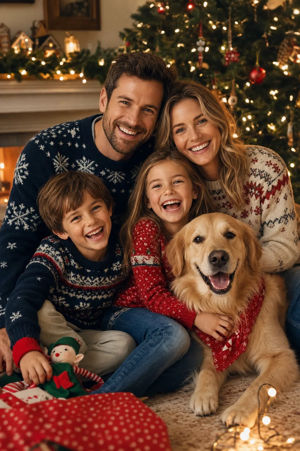 Personalised family Christmas card with a pet