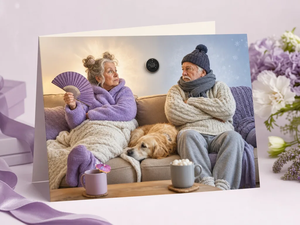 Long-married couple surviving years of thermostat battles card idea