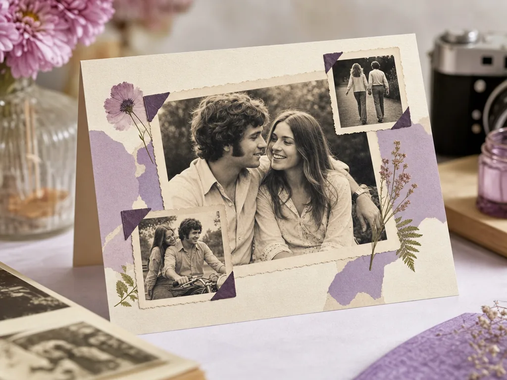 Retro anniversary card with old-photo nostalgia card idea
