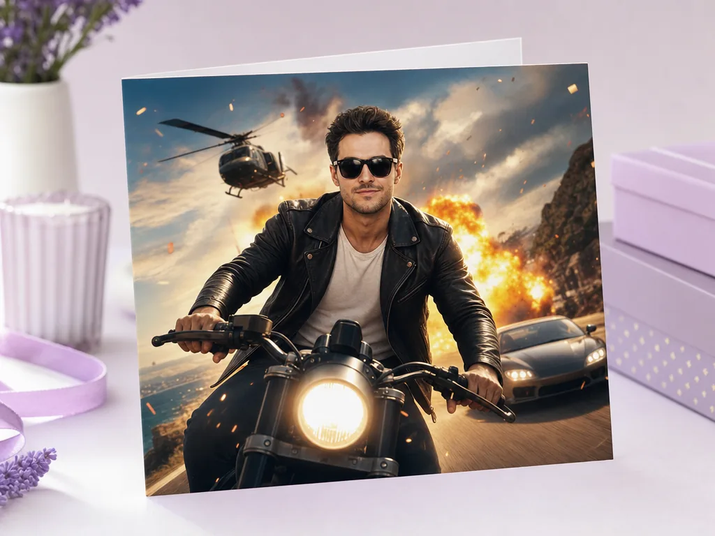 Birthday person as the star of a blockbuster poster card idea