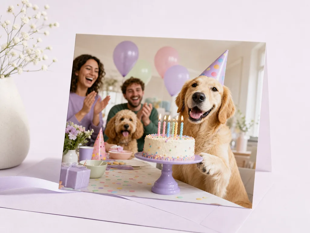 Dog throwing the birthday party card idea