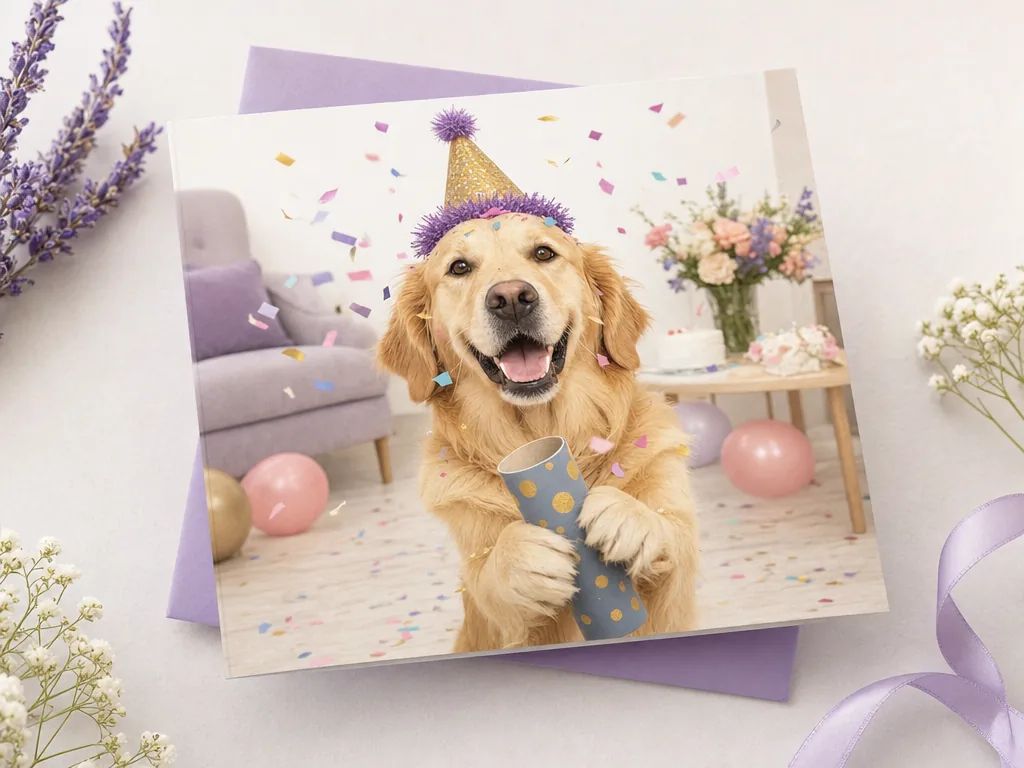 Pet celebrating the big news card idea