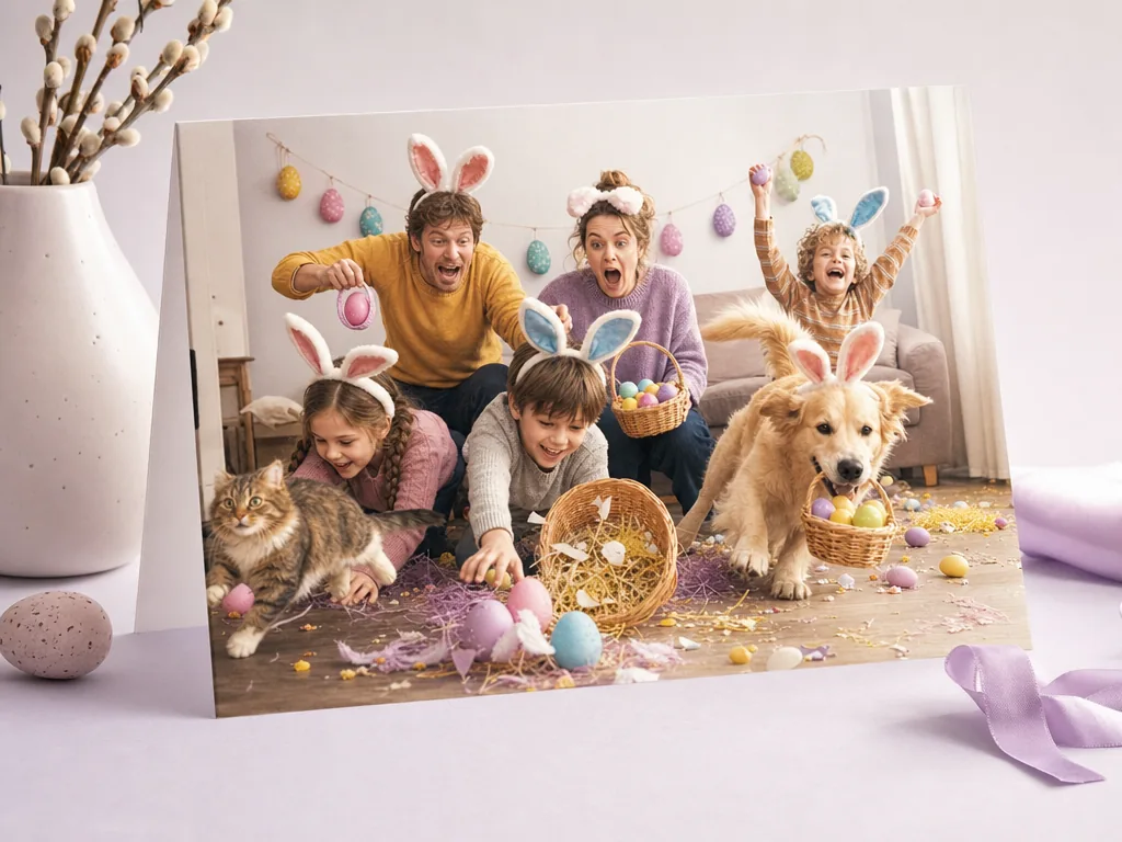 Easter bunny chaos with the whole family involved card idea