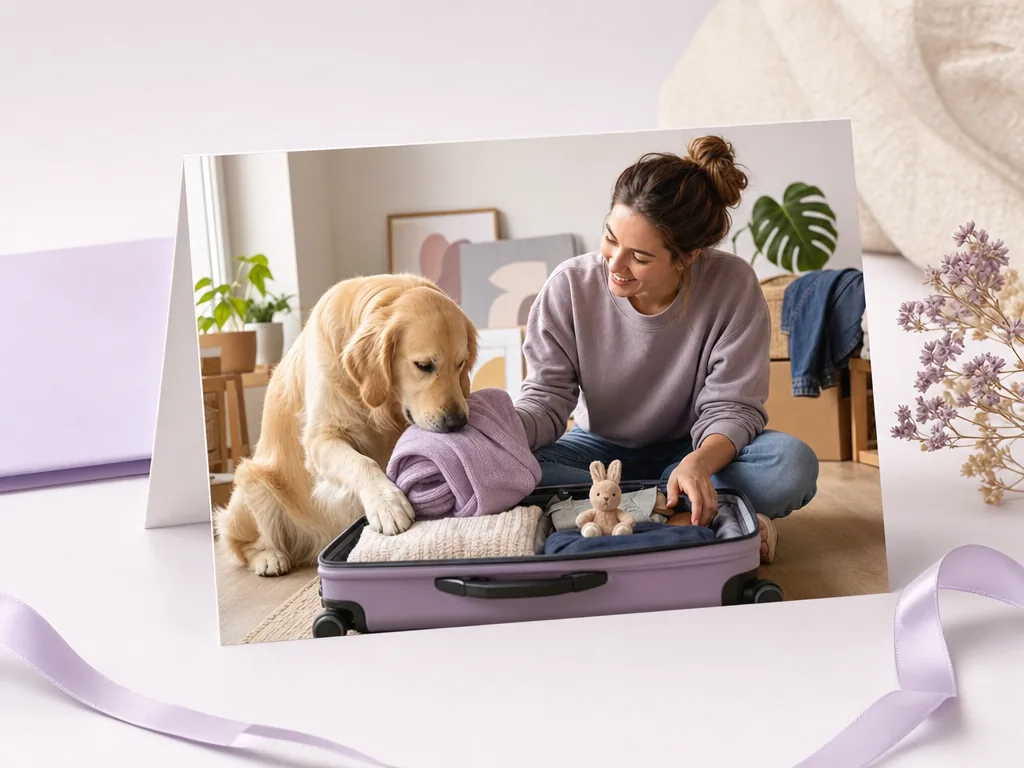 Pet helping them pack for the next adventure card idea