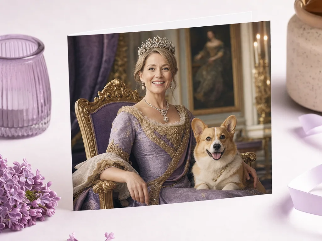 Mum face-swapped into a royal portrait card idea