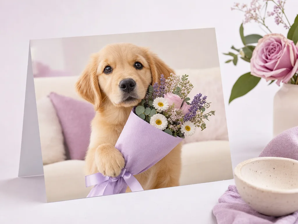 Her cat or dog presenting the Mother's Day card card idea