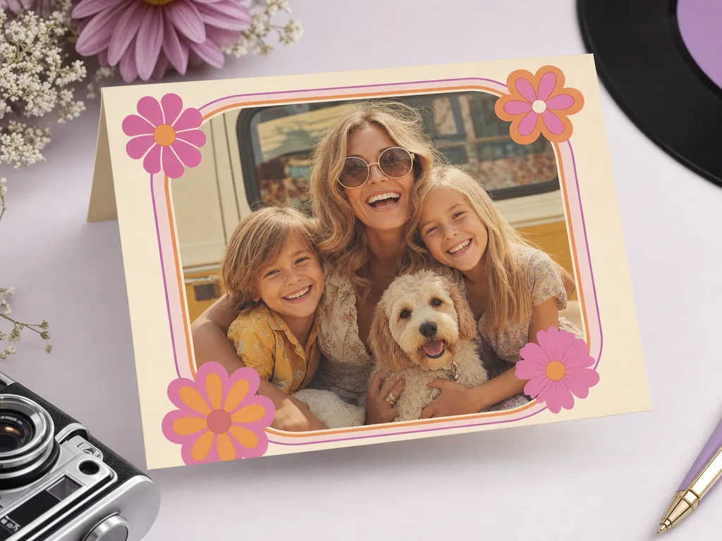 Retro Mother's Day card with family photo energy card idea