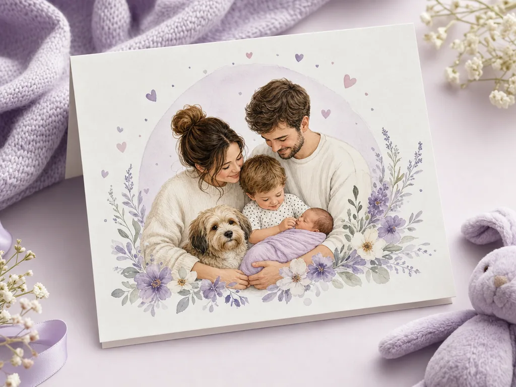 Cute new baby card with names and family details card idea