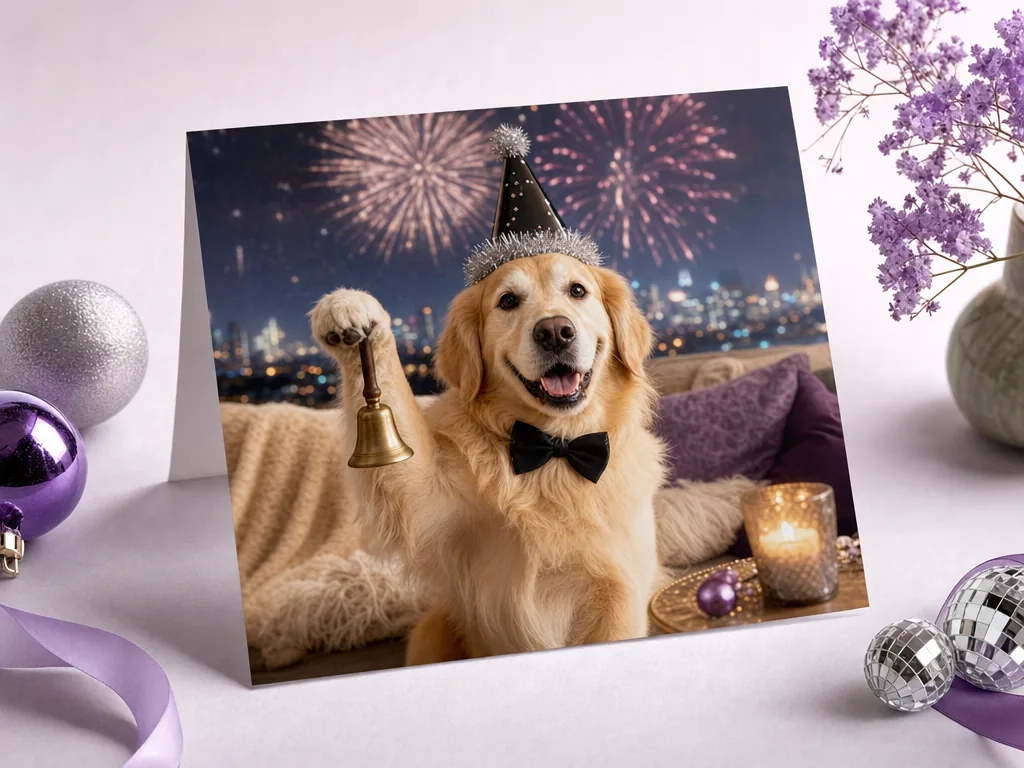 Pet ringing in the New Year card idea