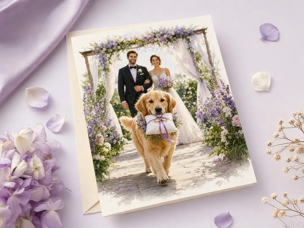 Pet as the ring bearer on the wedding card card idea