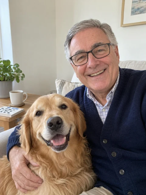Example photo of Dad and his golden retriever Biscuit